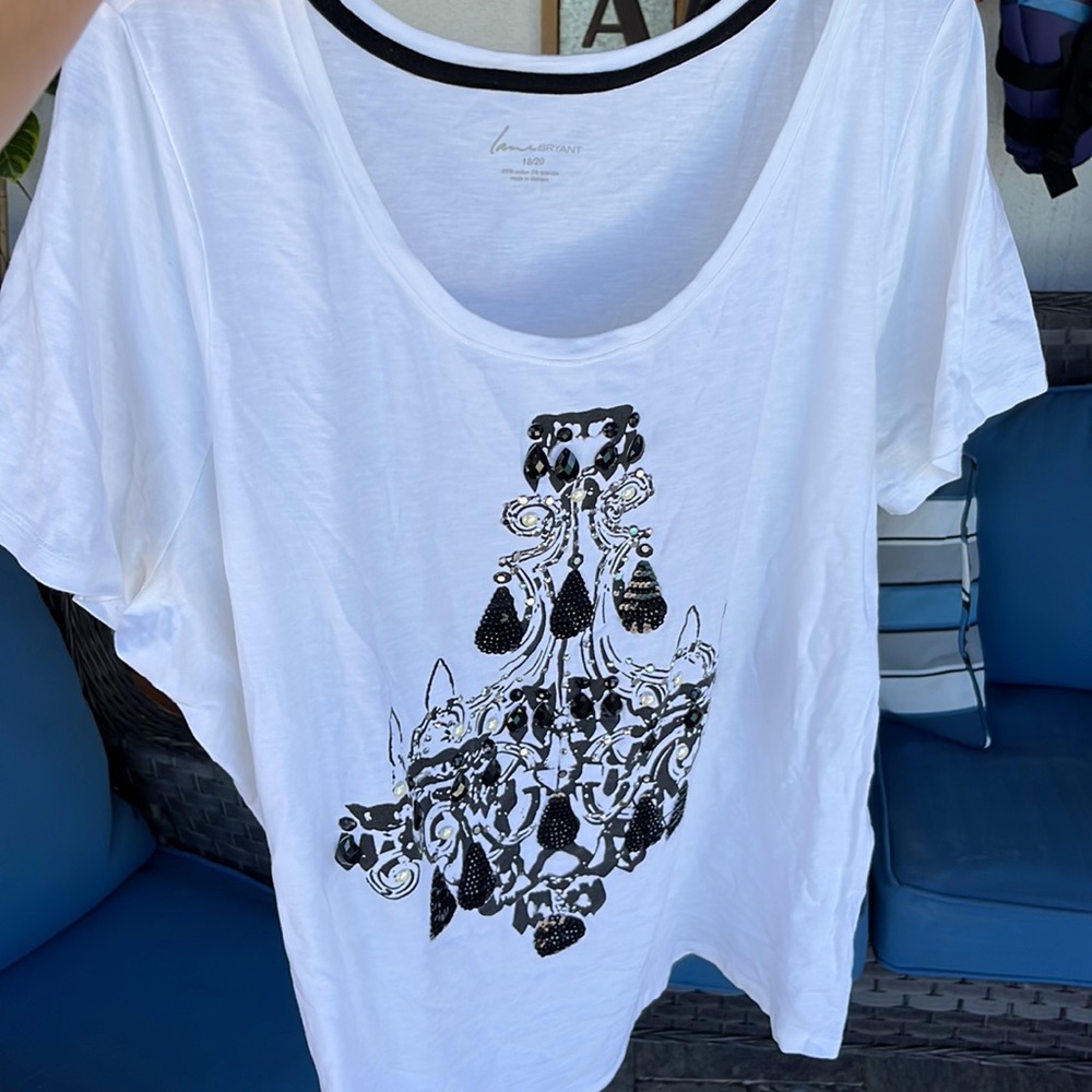 Lane Bryant 18/20 white top black chandelier embellished design , flawless +size